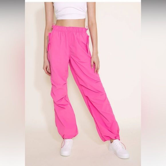 Love Tree Pants - Love Tree Nylon Baggy Parachute Pants Womens Size Large Pink Pull On